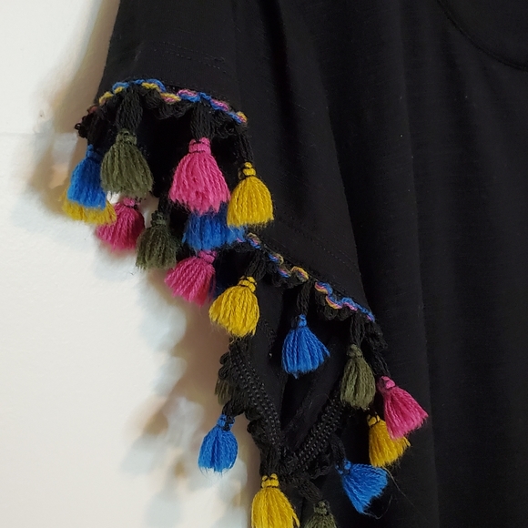C est 1946 tassel short sleeve top black XL - Picture 2 of 9